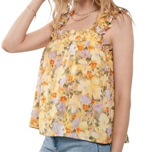 **NWT** Blu Pepper Yellow Floral Ruffle-Strap Top